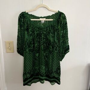 Sundance Velvet Short Sleeve Velvet Boho Blouse Top Sz M Emerald Festival